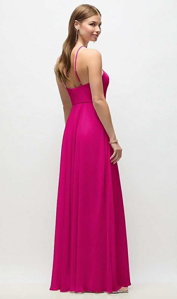 Back View - Think Pink High-Neck Halter Chiffon Maxi Dress with Adjustable Spaghetti Straps