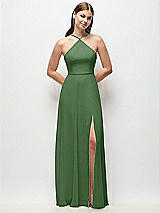 Front View Thumbnail - Vineyard Green High-Neck Halter Chiffon Maxi Dress with Adjustable Spaghetti Straps