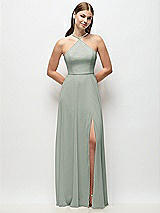 Front View Thumbnail - Willow Green High-Neck Halter Chiffon Maxi Dress with Adjustable Spaghetti Straps