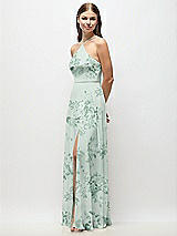 Side View Thumbnail - Mint Green Floral High-Neck Halter Floral Chiffon Maxi Dress with Adjustable Spaghetti Straps