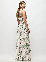 Rear View Thumbnail - Palm Beach Print High-Neck Halter Floral Chiffon Maxi Dress with Adjustable Spaghetti Straps