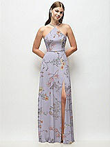 Front View Thumbnail - Butterfly Botanica Silver Dove High-Neck Halter Floral Chiffon Maxi Dress with Adjustable Spaghetti Straps