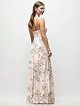 Rear View Thumbnail - Blush Garden High-Neck Halter Floral Chiffon Maxi Dress with Adjustable Spaghetti Straps