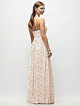 Rear View Thumbnail - Coquette Floral Print High-Neck Halter Floral Chiffon Maxi Dress with Adjustable Spaghetti Straps