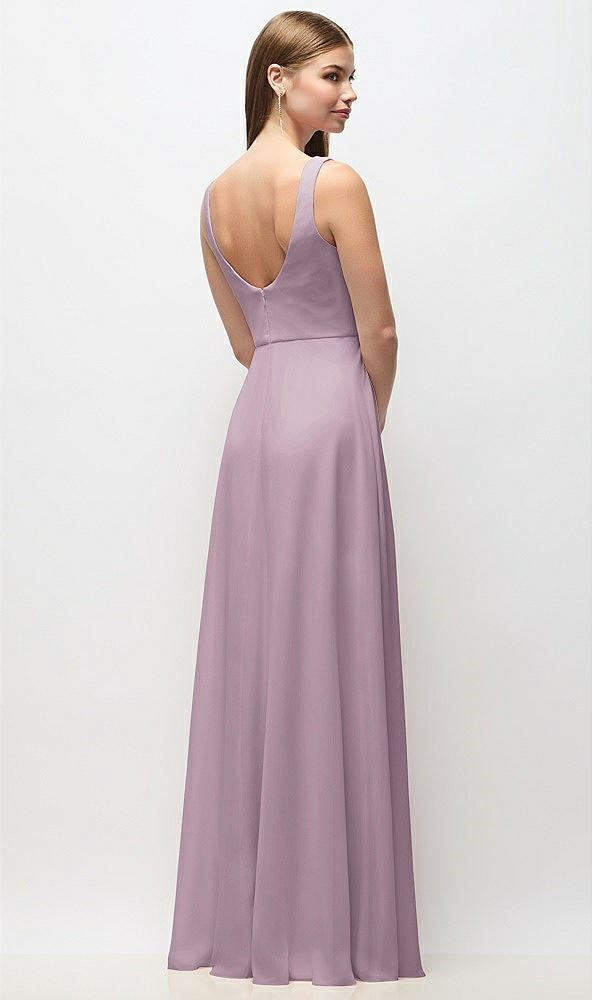 Back View - Suede Rose Scoop Neck Tank Strap Chiffon Maxi Dress