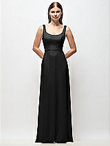 Front View Thumbnail - Black Scoop Neck Tank Strap Chiffon Maxi Dress