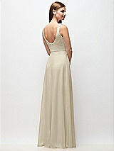 Rear View Thumbnail - Champagne Scoop Neck Tank Strap Chiffon Maxi Dress