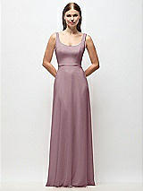 Front View Thumbnail - Dusty Rose Scoop Neck Tank Strap Chiffon Maxi Dress