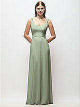 Front View Thumbnail - Sage Scoop Neck Tank Strap Chiffon Maxi Dress