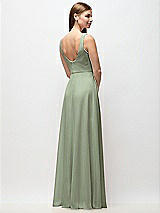 Rear View Thumbnail - Sage Scoop Neck Tank Strap Chiffon Maxi Dress