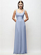 Front View Thumbnail - Sky Blue Scoop Neck Tank Strap Chiffon Maxi Dress