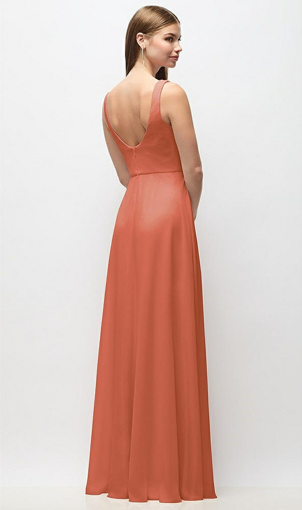 Back View - Terracotta Copper Scoop Neck Tank Strap Chiffon Maxi Dress