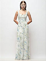 Front View Thumbnail - Bleu Garden Scoop Neck Tank Strap Floral Chiffon Maxi Dress