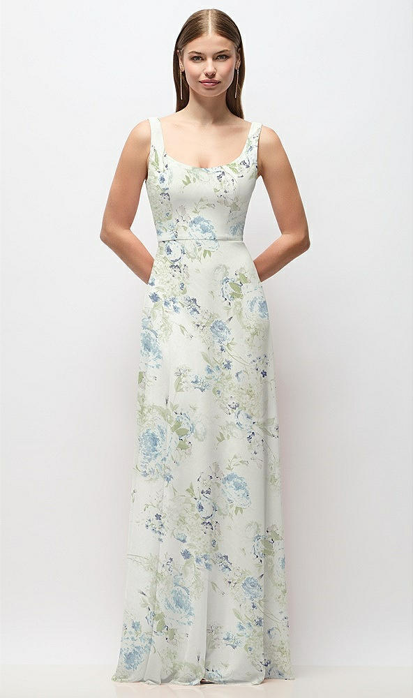 Front View - Bleu Garden Scoop Neck Tank Strap Floral Chiffon Maxi Dress