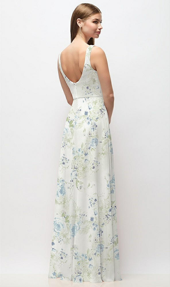 Back View - Bleu Garden Scoop Neck Tank Strap Floral Chiffon Maxi Dress