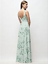 Rear View Thumbnail - Mint Green Floral Scoop Neck Tank Strap Floral Chiffon Maxi Dress