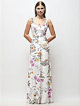 Front View Thumbnail - Butterfly Botanica Ivory Scoop Neck Tank Strap Floral Chiffon Maxi Dress