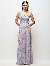 Front View Thumbnail - Butterfly Botanica Silver Dove Scoop Neck Tank Strap Floral Chiffon Maxi Dress