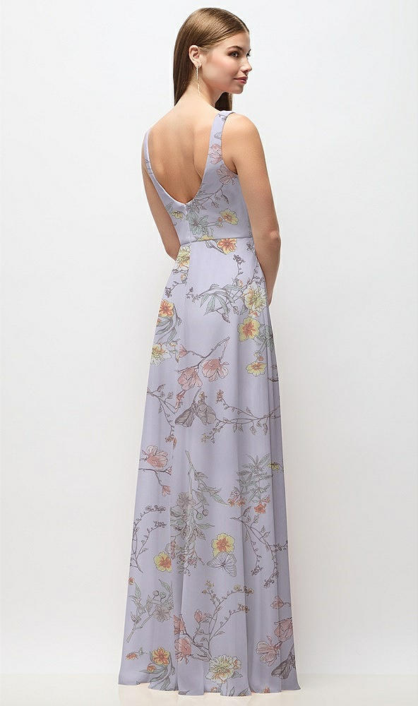 Back View - Butterfly Botanica Silver Dove Scoop Neck Tank Strap Floral Chiffon Maxi Dress