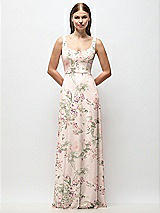 Front View Thumbnail - Blush Garden Scoop Neck Tank Strap Floral Chiffon Maxi Dress