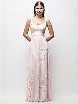 Front View Thumbnail - Watercolor Print Scoop Neck Tank Strap Floral Chiffon Maxi Dress