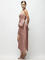 Side View Thumbnail - Neu Nude Strapless Pleated Draped Satin Mini Dress with Dramatic Long Tail Bow & Covered Buttons