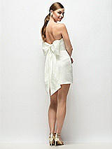Front View Thumbnail - Off White Strapless Cuff Neck Embossed Floral Jacquard Little White Dress with Mini Skirt & Oversized Bow
