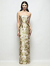 Front View Thumbnail - Peridot Blush Strapless Abstract Floral Jacquard Column Dress with Back Slit