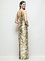 Rear View Thumbnail - Peridot Blush Scoop Neck Abstract Floral Jacquard Column Maxi Dress with Bow Empire Waist