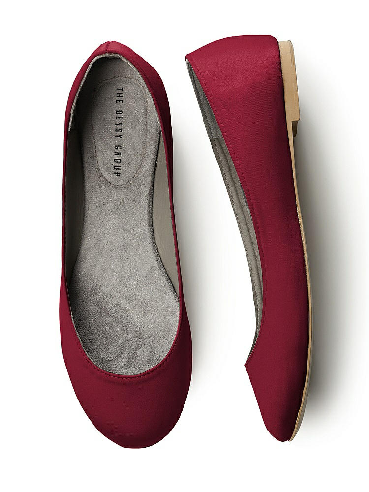 Front View - Burgundy Simple Satin Ballet Wedding Flats