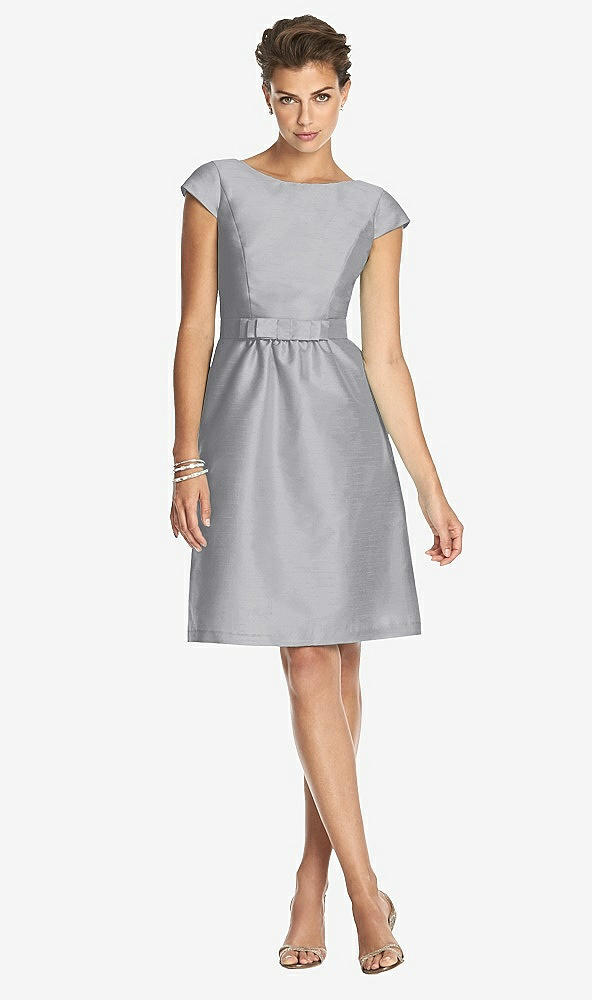 Front View - French Gray Bateau Neck Cap Sleeves Cocktail Bridesmaid Dress