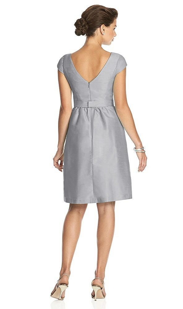 Back View - French Gray Bateau Neck Cap Sleeves Cocktail Bridesmaid Dress