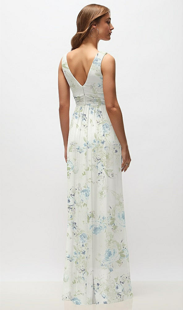 Back View - Bleu Garden Sleeveless Draped Chiffon Maxi Dress with Front Slit