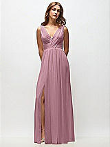 Front View Thumbnail - Dusty Pink Sleeveless Draped Chiffon Maxi Dress with Front Slit