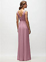 Rear View Thumbnail - Dusty Pink Sleeveless Draped Chiffon Maxi Dress with Front Slit
