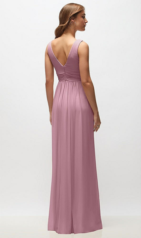 Back View - Dusty Pink Sleeveless Draped Chiffon Maxi Dress with Front Slit
