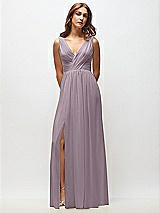 Front View Thumbnail - Lilac Dusk Sleeveless Draped Chiffon Maxi Dress with Front Slit