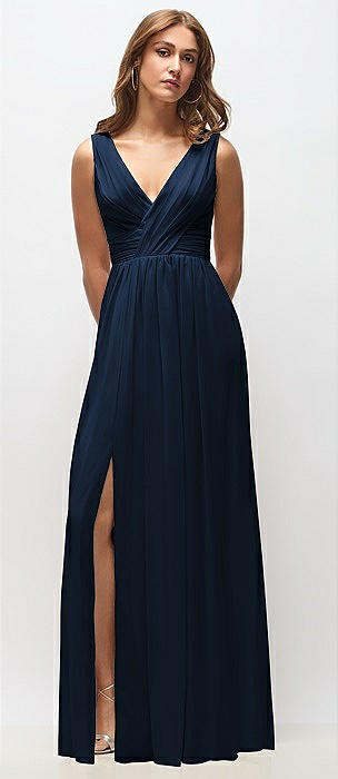 Sleeveless Draped Chiffon Maxi Dress with Front Slit