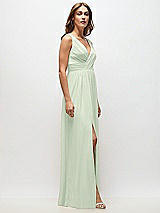 Side View Thumbnail - Mint Green Sleeveless Draped Chiffon Maxi Dress with Front Slit