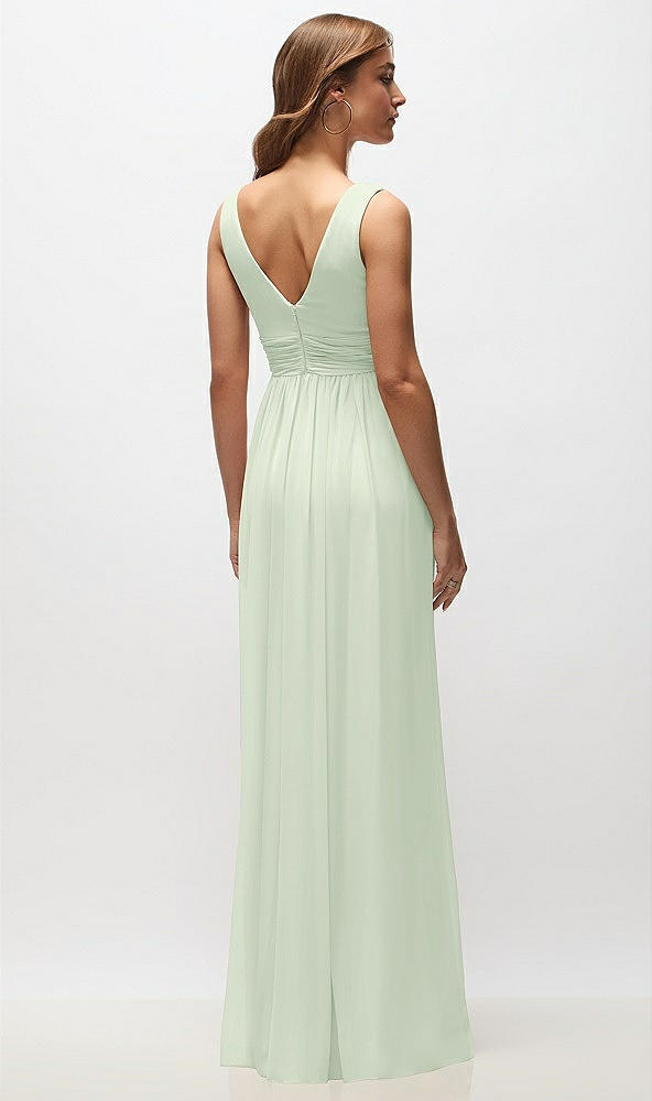 Back View - Mint Green Sleeveless Draped Chiffon Maxi Dress with Front Slit