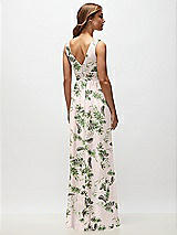 Rear View Thumbnail - Palm Beach Print Sleeveless Draped Chiffon Maxi Dress with Front Slit