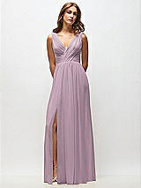 Front View Thumbnail - Suede Rose Sleeveless Draped Chiffon Maxi Dress with Front Slit
