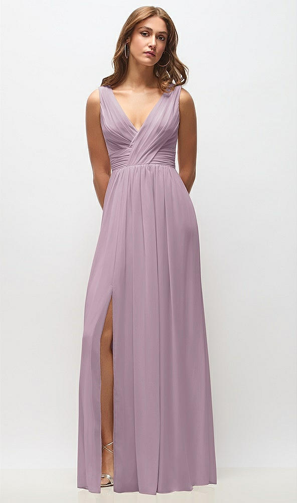 Front View - Suede Rose Sleeveless Draped Chiffon Maxi Dress with Front Slit