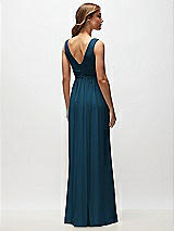 Rear View Thumbnail - Atlantic Blue Sleeveless Draped Chiffon Maxi Dress with Front Slit
