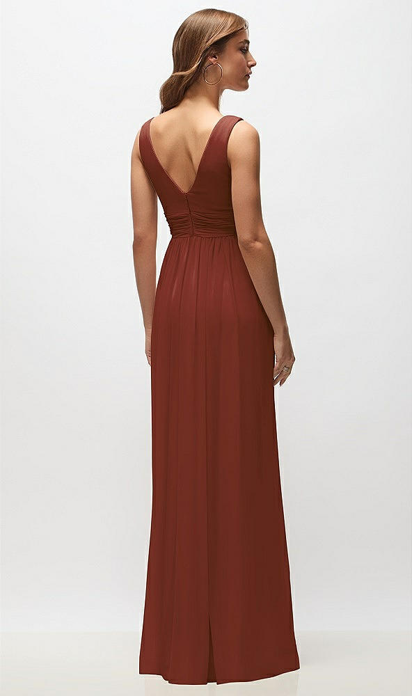 Back View - Auburn Moon Sleeveless Draped Chiffon Maxi Dress with Front Slit