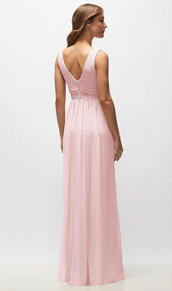 Back View - Ballet Pink Sleeveless Draped Chiffon Maxi Dress with Front Slit