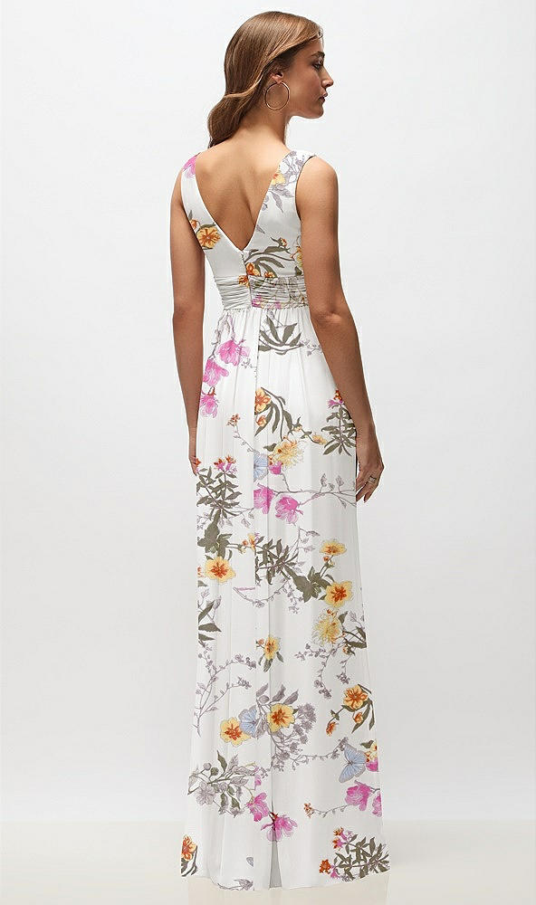 Back View - Butterfly Botanica Ivory Sleeveless Draped Chiffon Maxi Dress with Front Slit