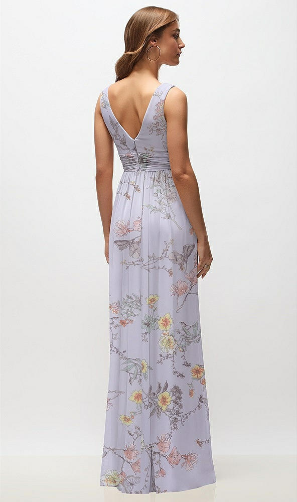 Back View - Butterfly Botanica Silver Dove Sleeveless Draped Chiffon Maxi Dress with Front Slit
