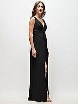 Side View Thumbnail - Black Sleeveless Draped Chiffon Maxi Dress with Front Slit