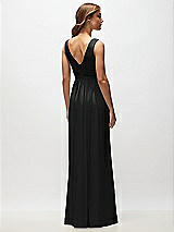 Rear View Thumbnail - Black Sleeveless Draped Chiffon Maxi Dress with Front Slit